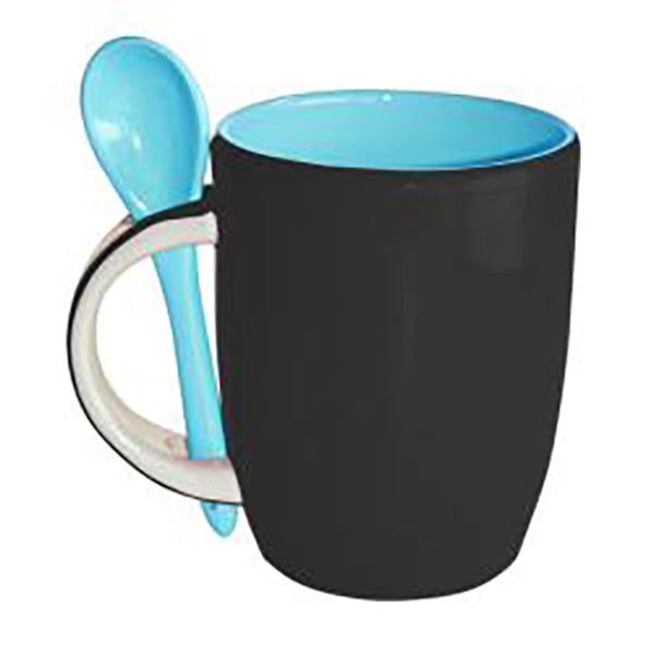 Black and Blue Ceramic Mug w/spoon