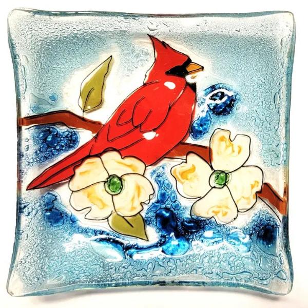 Red Cardinal Fused Glass Dish