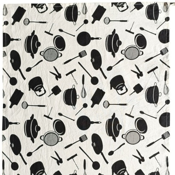 Black and White Kitchen Tools Tea Towel