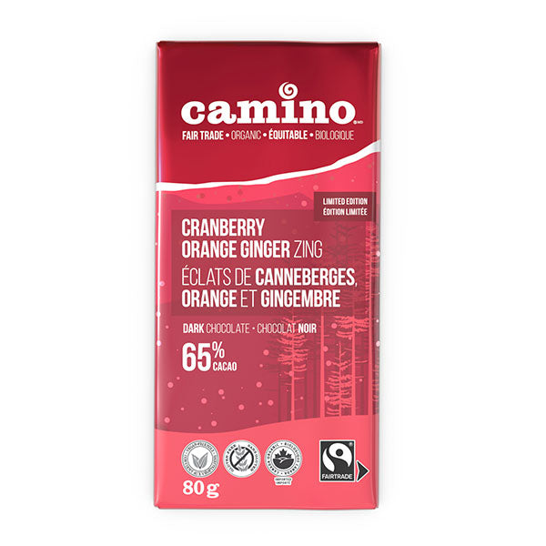 Camino Cranberry, Orange, Ginger Dark Chocolate Bar