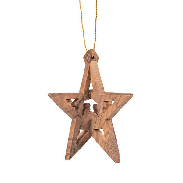 3D Olive Wood Star Nativity Ornament