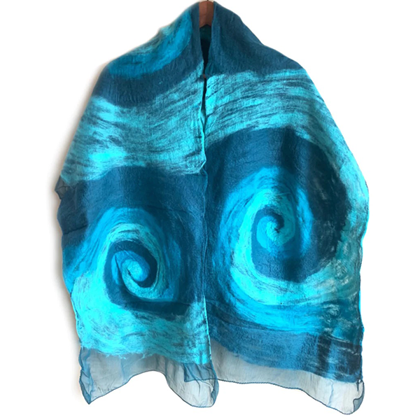 Blue Swirls Felted Scarf