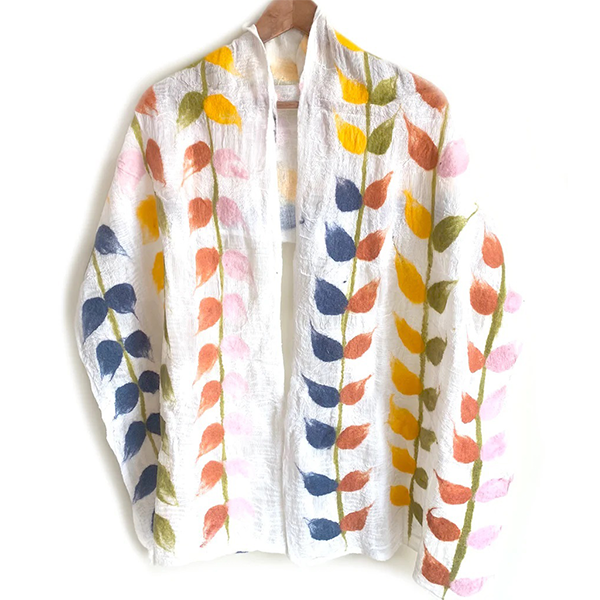 Colourful Vines Felted Scarf (White)