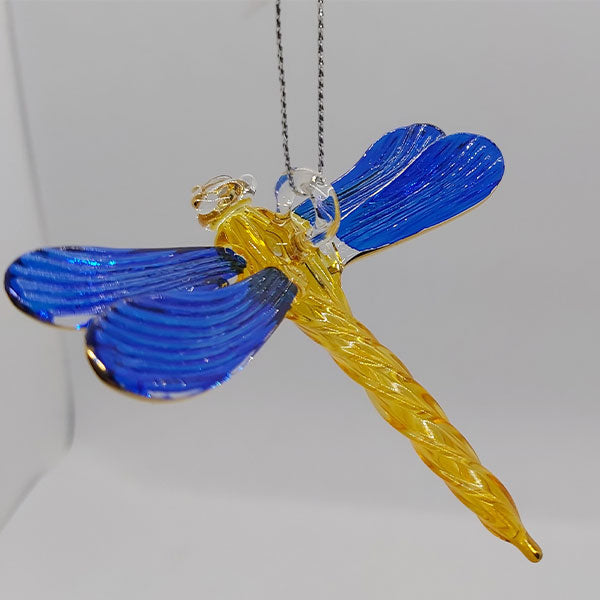 Hand-blown Glass Dragonfly (gold/blue)