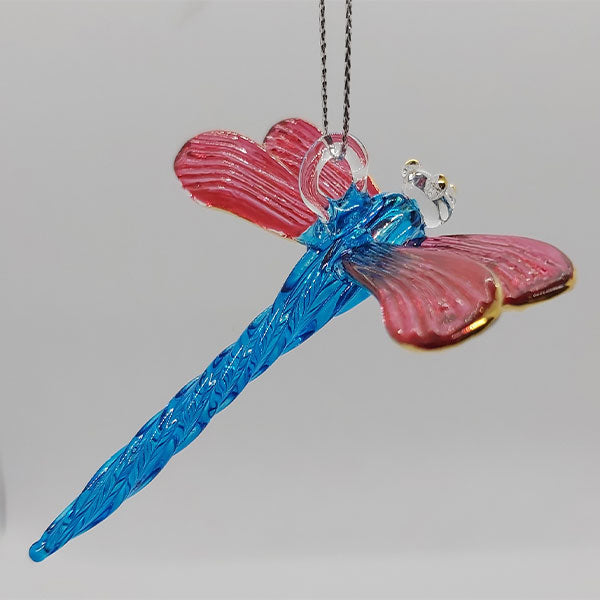 Hand-blown Glass Dragonfly (teal/fuschia)