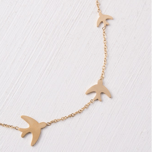 Sparrows in Flight Gold Necklace