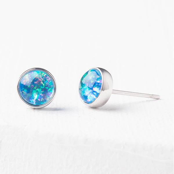 Synthetic Blue Opal Studs