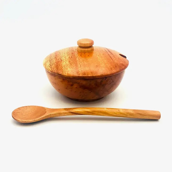 Covered Hardwood Bowl with Spoon