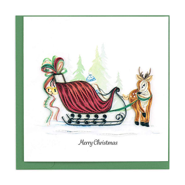 Quilling Card:  One Deer open Sleigh