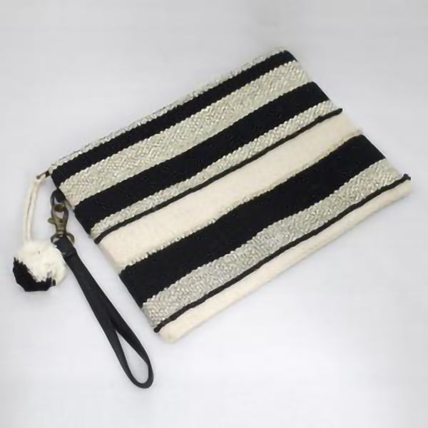 Black Stripe Woven Clutch