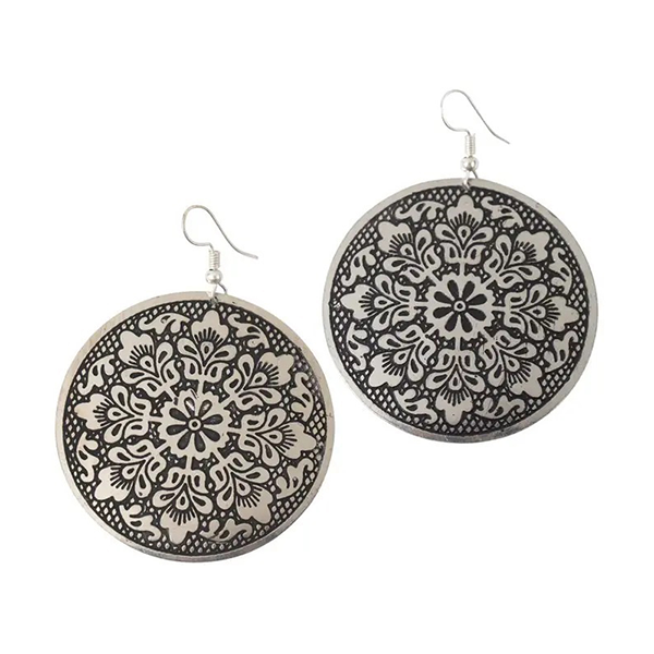 Etched Silver Disc Earrings