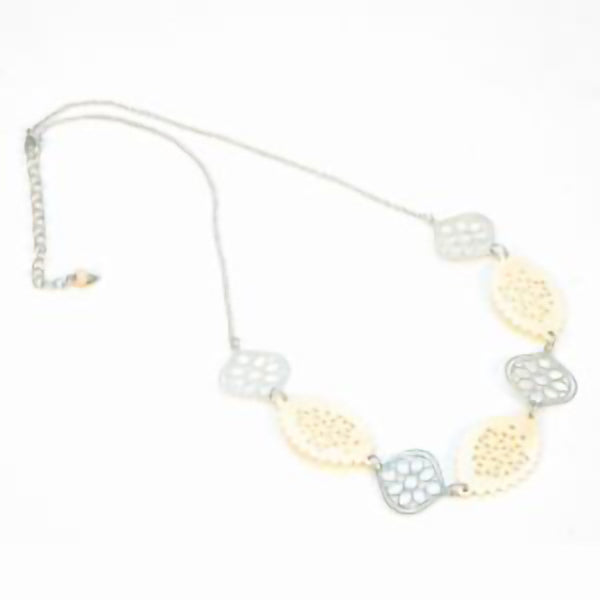 Silver and White Filigree Necklace