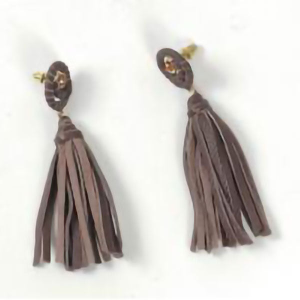 Brown Leather Tassel Earrings