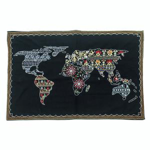 Map of the World Embroidered Wall Hanging