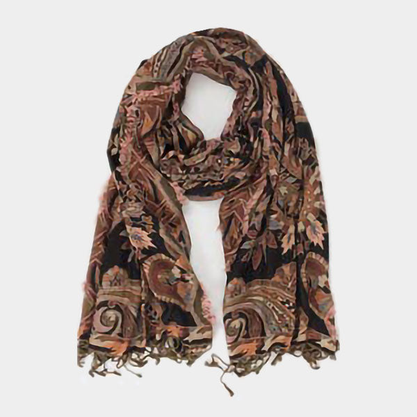 Brown Floral Viscose Scarf
