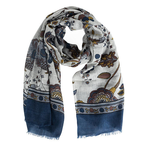 Muted Blues Floral Wool Scarf