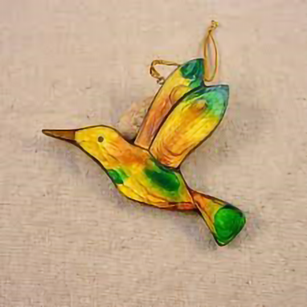 Yellow Hummingbird Glass Ornament