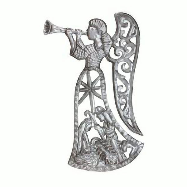 Angel with Nativity Scene Cut Metal Wall Art